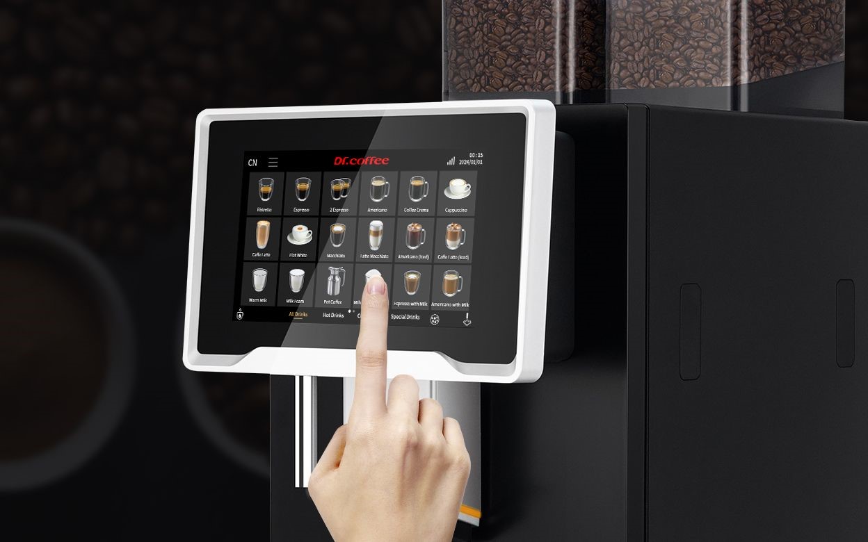 Máy pha cà phê cho khách sạn Dr.Coffee F30-HT có màn hình cảm ứng lớn, giao diện trực quan